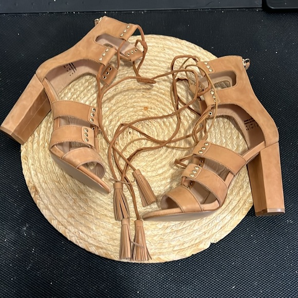 Aldo Cognac Brown Leather Suede Gladiator Heel Sandals Size 6.5 - Picture 3 of 16